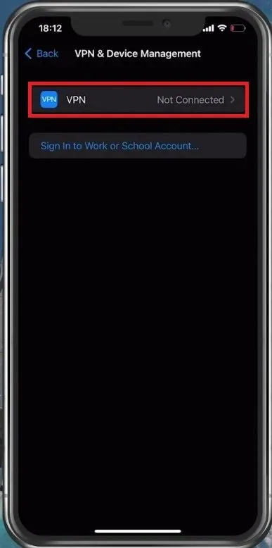 iPhone Settings > General > VPN & Device Management