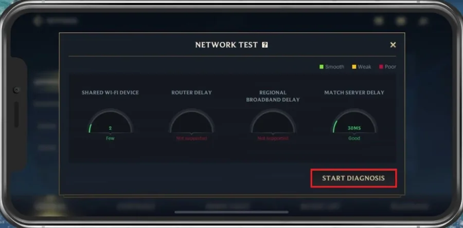 Wild Rift > Settings > General > Network Test