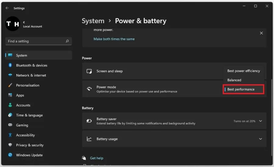 Windows Settings > System > Power & Battery