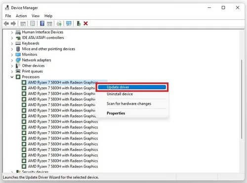 Device Manager > Devices > Update Driver