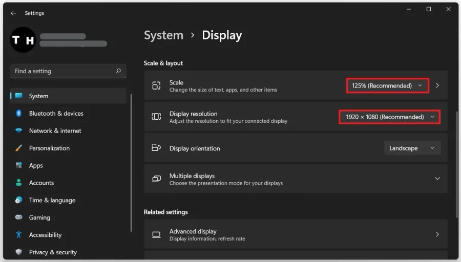 Use the recommended display scale and resolution