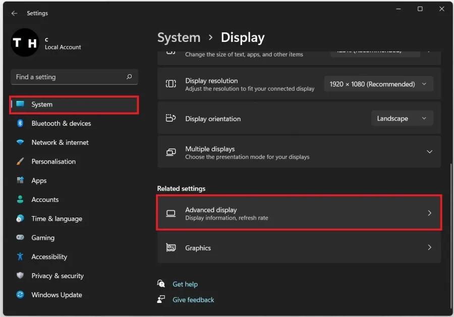 Windows Display Settings > Advanced Display