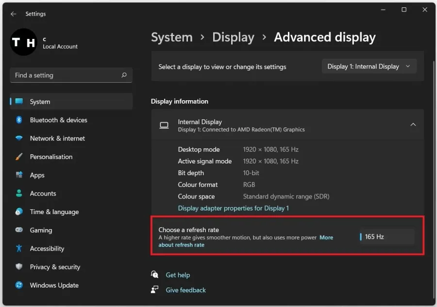 Windows Display Settings > Advanced Display > Choose a refresh rate