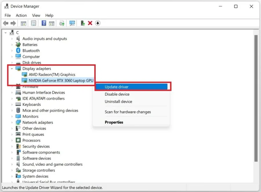 Device Manager > Display Adapters > Update Driver