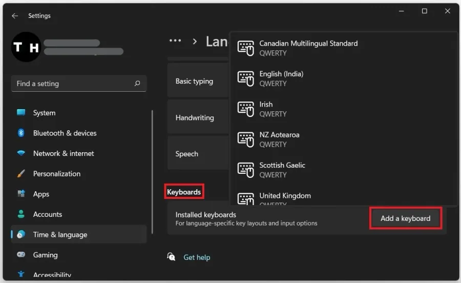 Windows Settings > Language Options > Keyboards > Add a Keyboard