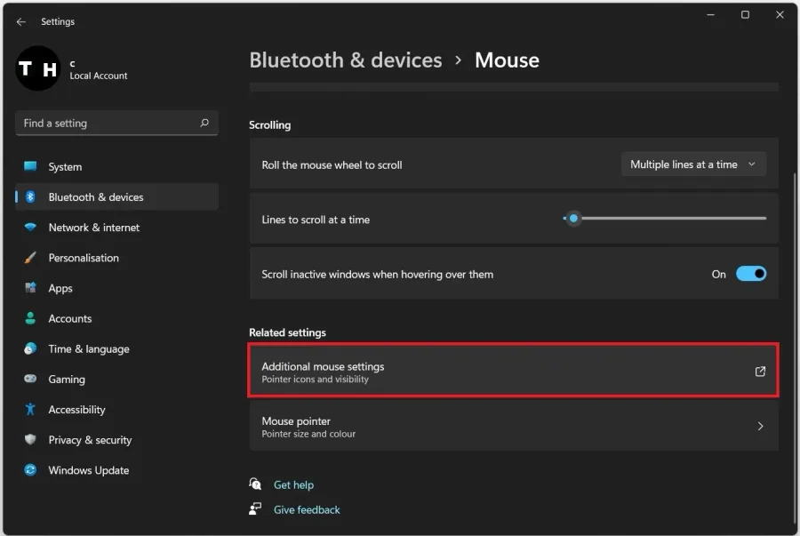 Mouse Settings > Additional mouse settings