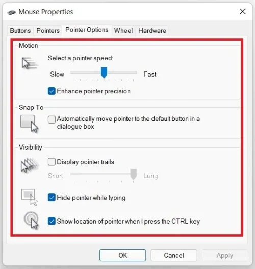 Mouse Properties > Pointer Options