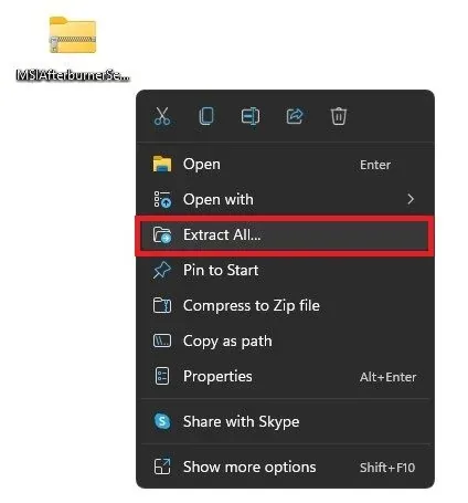 Right-click the downloaded file and select Extract All