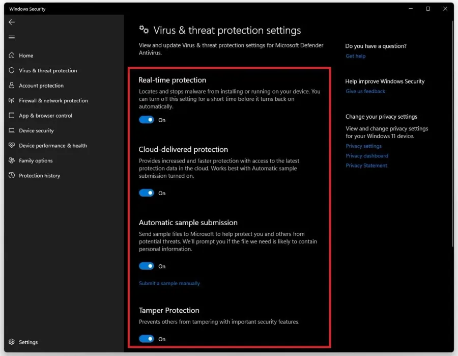 Disable Real-time protection, cloud-delivery protection and automatic smaple submission