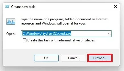 Create new task > Browse