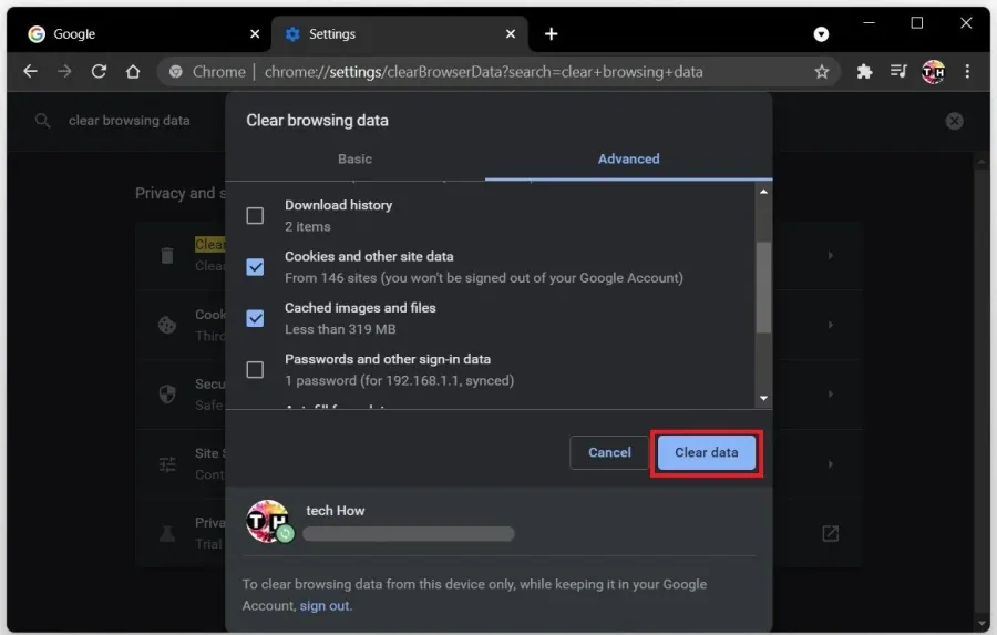 Clear the Chrome Browsing Data