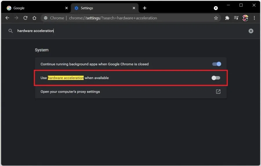 DIsable the Use hardware acceleration when available option