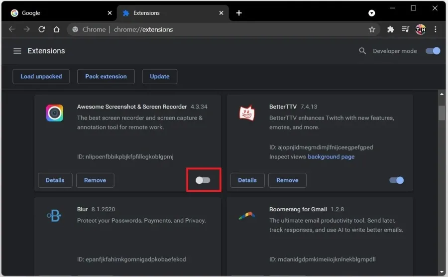 Disable Chrome Browser Extensions