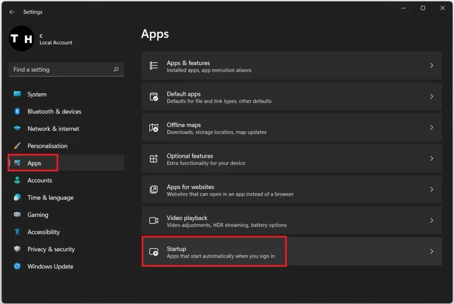 Windows Settings > Apps > Startup