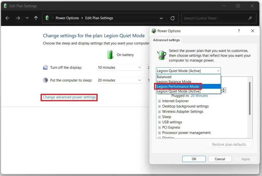 Power Options > Edit Power Plan