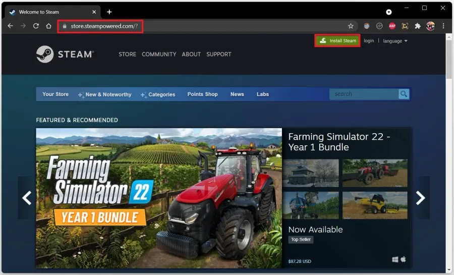 Steam Website > Install Steam