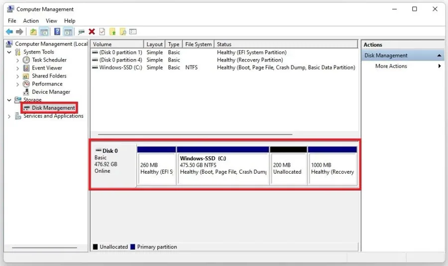 Storage > Disk Management