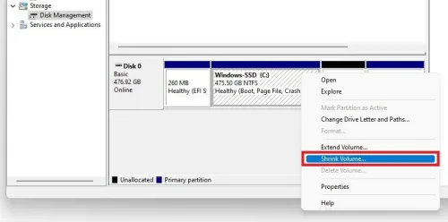Right-click Hard-Drive > Shrink Volume