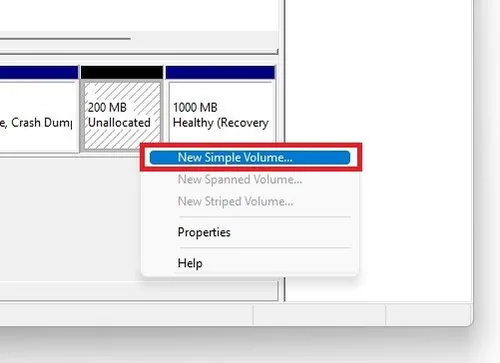 Right-click Space > New Simple Volume