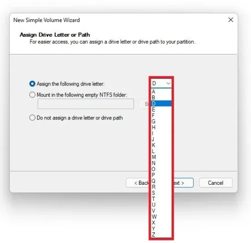 Make sure to only use a new drive letter, so C: would in most cases not work