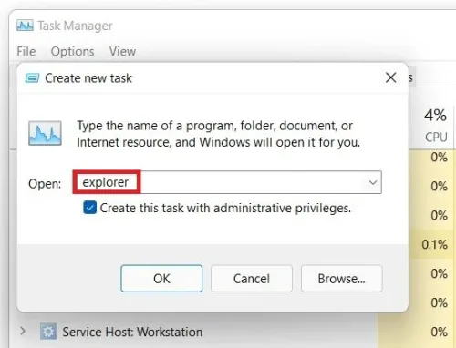 Create new task > explorer