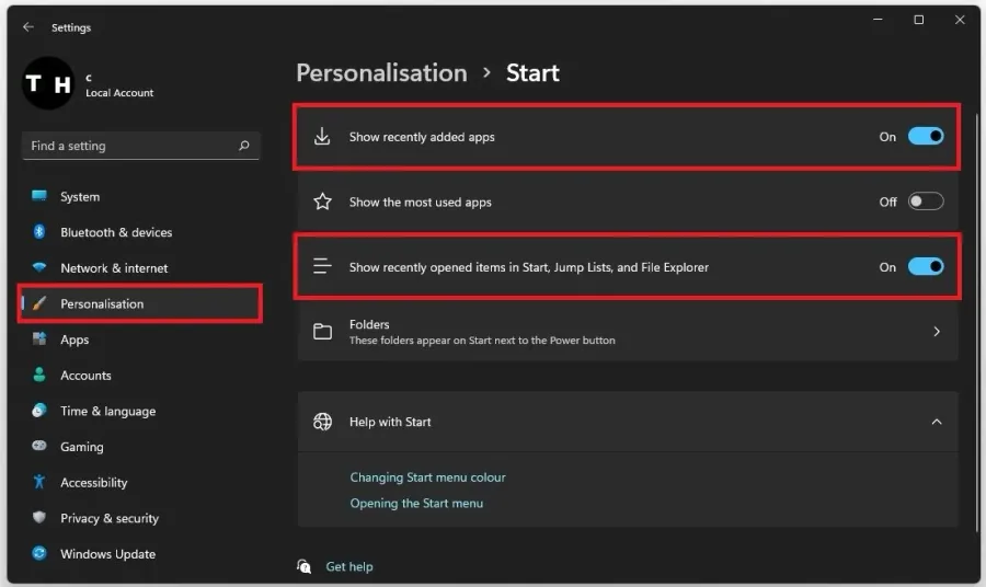 Windows Settings > Personalisation > Start > Show Recently Added Apps