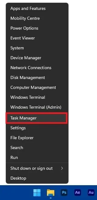 Start Menu > Task Manager
