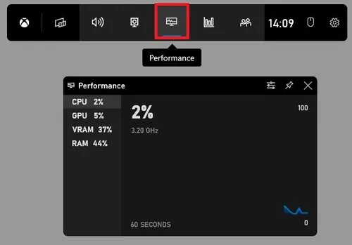 Xbox Game Bar > Performance Widget