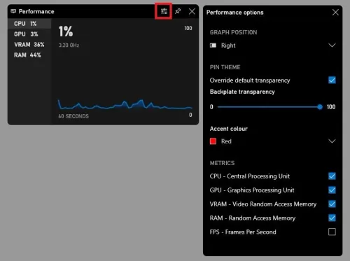 Performance Widget > Performance Options