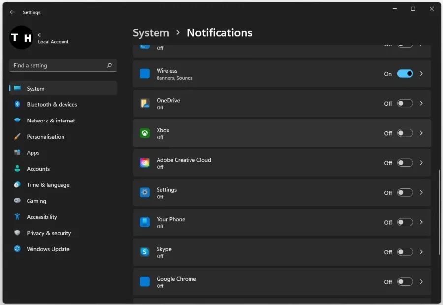 Windows Settings > System > Notifications