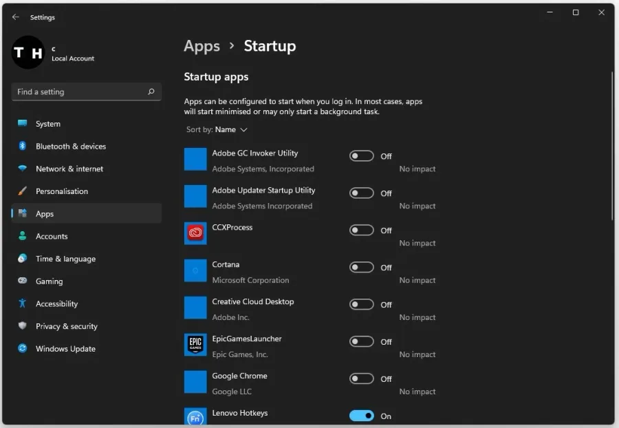 Windows Settings > Apps > Startup