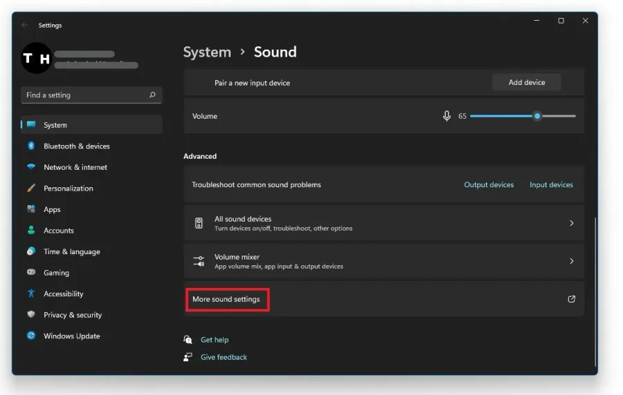 Sound Settings > More Sound Settings