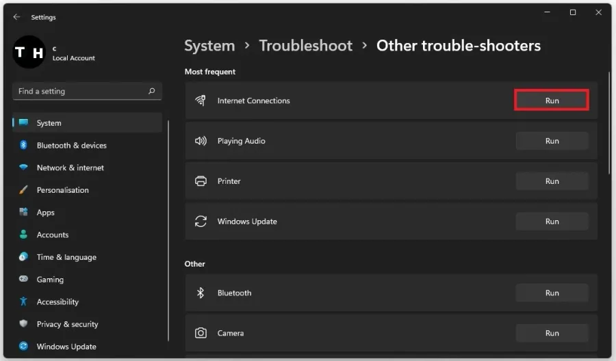 Run the Internet Connections trouble-shooter