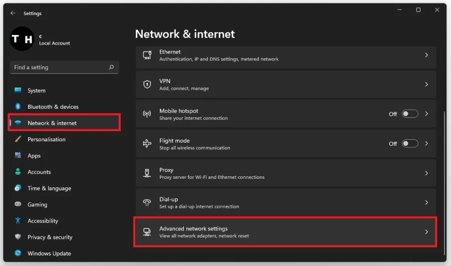 Windows Settings > Network & Internet > Advanced Network Settings
