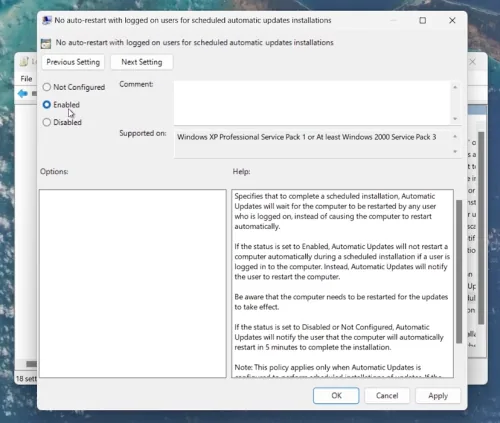no auto restart