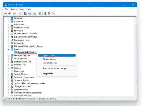 Device Manager > Monitors > Update Driver