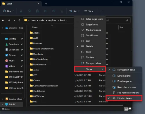 show hidden files in file explorer
