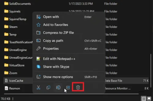 delete the icon cache file