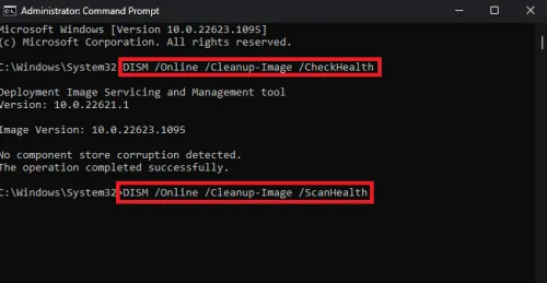 Admin Command Prompt > DISM Commands