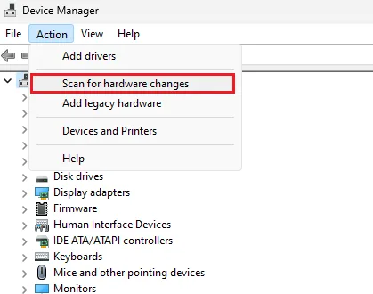 scan for hardware changes