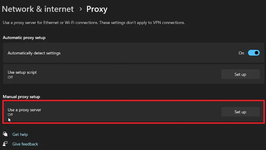disable proxy server
