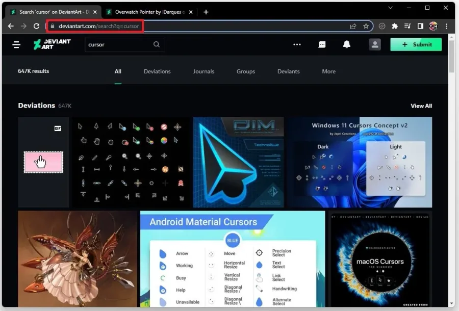 Find a cursor and download it