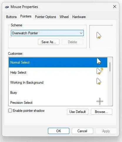 Change the mouse cursor in your mouse properties