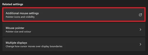 Windows Mouse Settings > Additional Mouse Settings