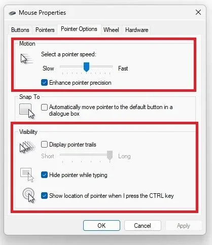Mouse Properties > Pointer Options