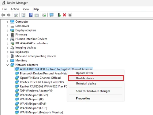 disable wifi adapter