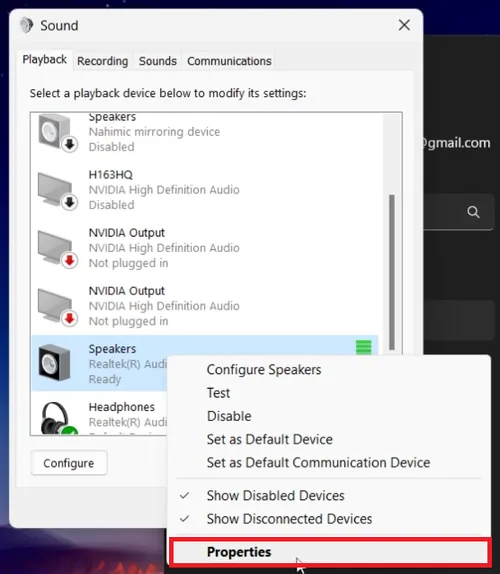 sound device properties