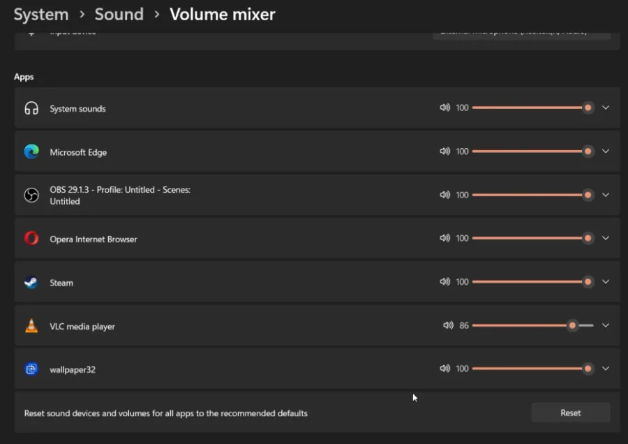 windows volume mixer