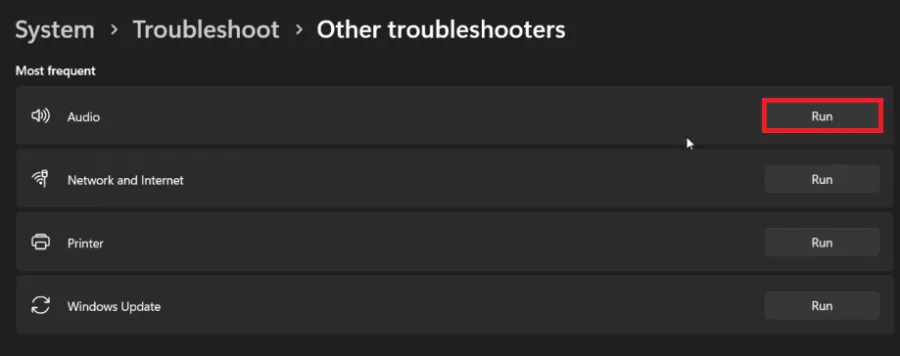 run audio troubleshooter