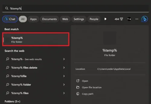 open temp folder